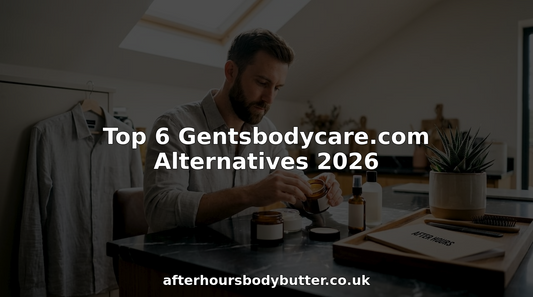 Man sorting natural men's bodycare products at table