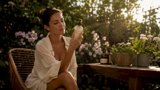 Person reading natural body care label