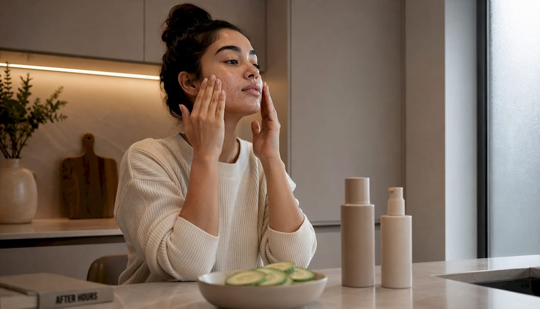 Woman applying moisturizer to acne-prone skin