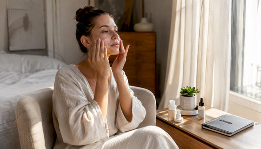 Woman applying hydrating serum at home