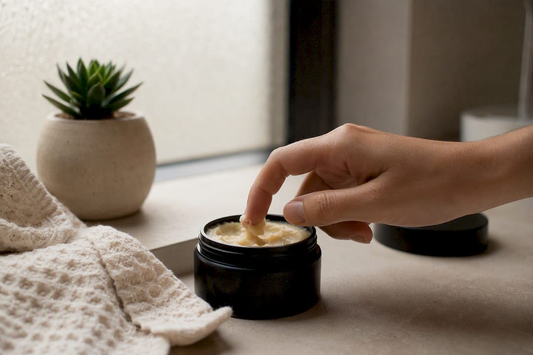 Hand scooping concentrated skincare balm