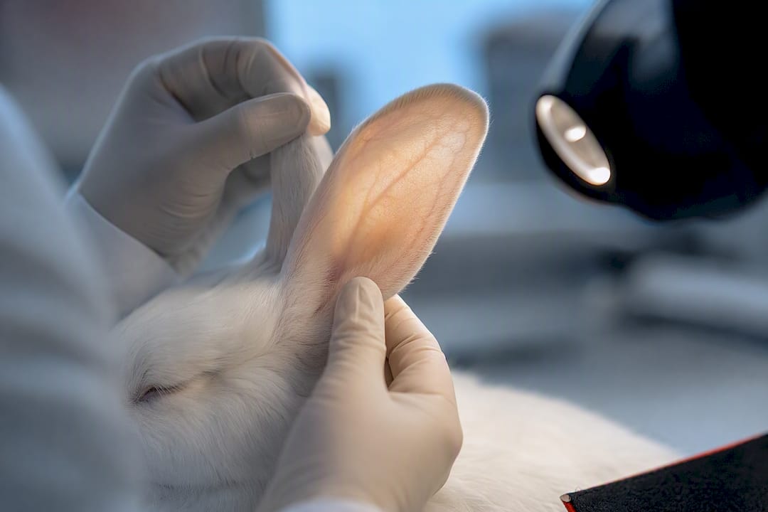 Rabbit ear examination in a skincare research setting